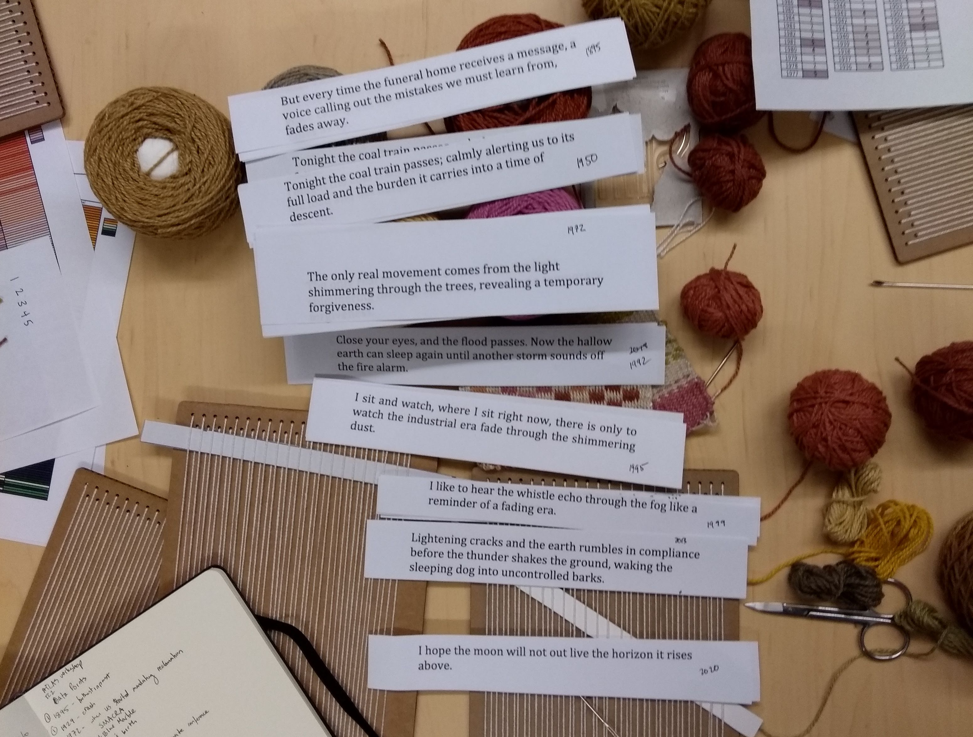 Detail of a black and white woven piece made using the Text to Weave draft.